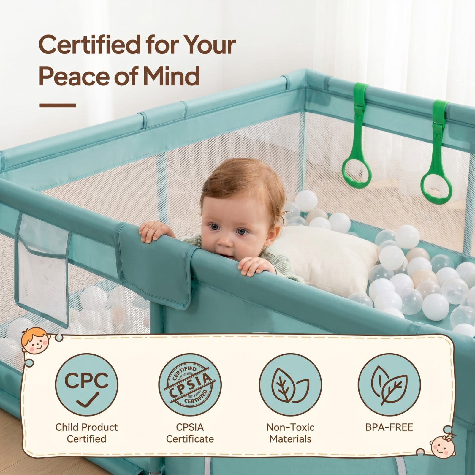 BEAUTYPEAK 48"x48" Large Baby Playpen Toddler Play Yard Fence for Boys and Girls, Pale Green