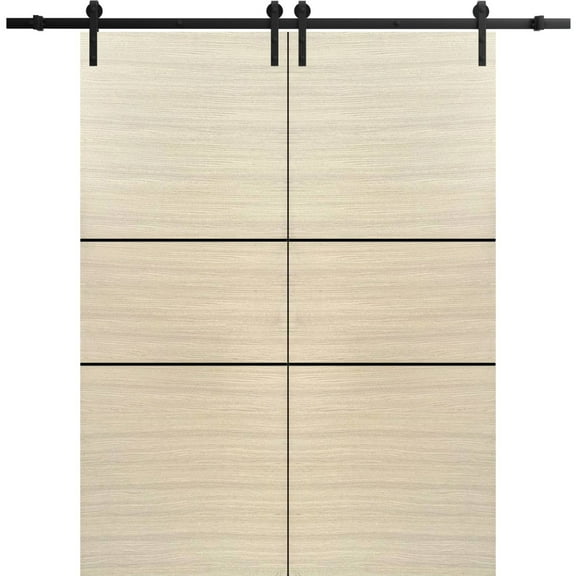 Sturdy Double Barn Door 36 x 80 inches with | Planum 0014 Natural Veneer with Frosted Glass | 13FT Rail Hangers Heavy Set | Solid Panel Interior Doors
