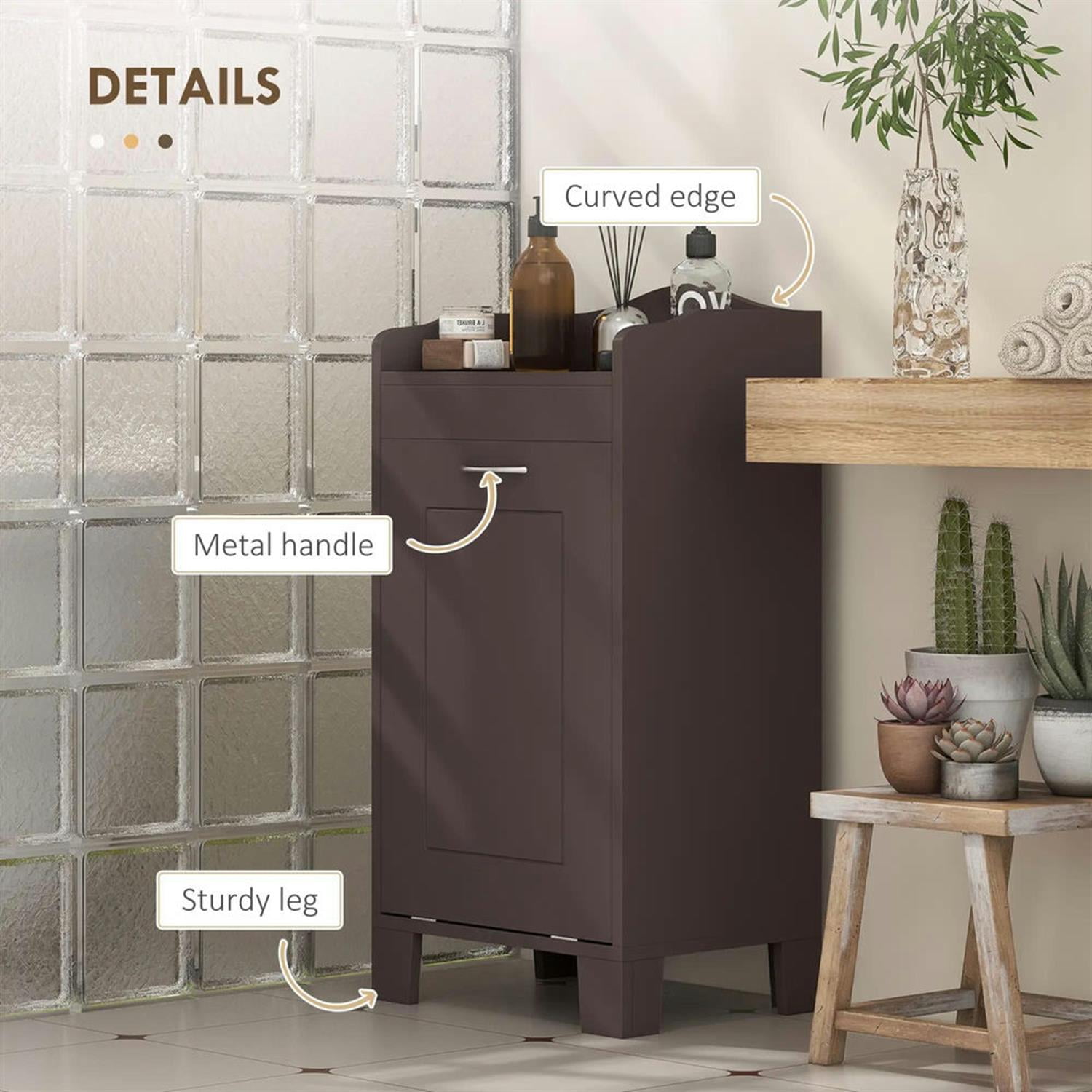 Demi Bonn 31" Bathroom Storage Cabinet with Tilt-Out Trash, Laundry Cabinet with Tilt Out Laundry Basket for Kitchen, Living Room, Brown