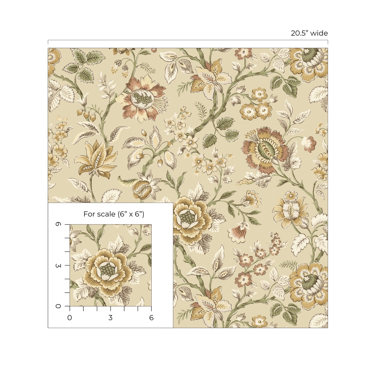 Stacy Garcia Home Latte Jacobean Floral Trail Peel and Stick Wallpaper - 20.5 in. W x 10 ft. L Roll