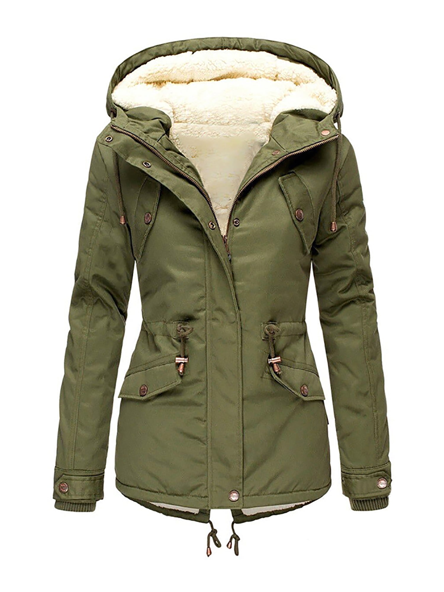 Enjiwell Womens Winter Fleece Fur Lined Parka Jacket Thermal Hooded