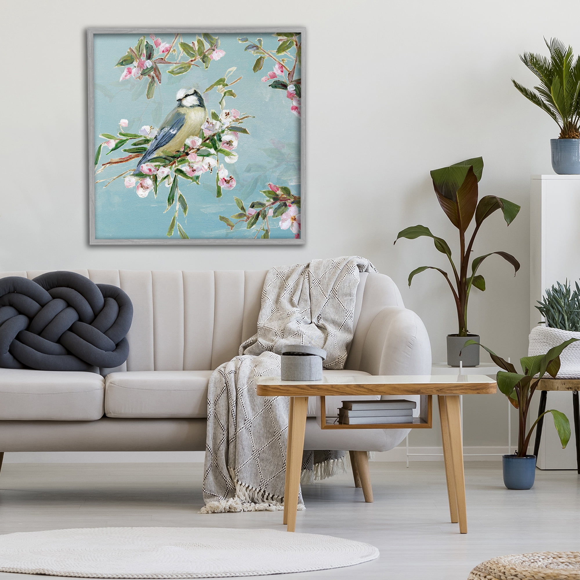 Stupell Industries Songbird Perched on Blooms Gray Framed Giclee Art, design by Sally Swatland