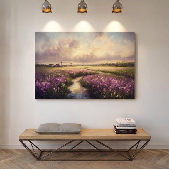 Lavender Field Print, Rustic Farmhouse, Purple Floral Landscape, Country Sunset Painting, Vintage Nature Decor Wall Art, Modern Wall Decor, 8x12 UNFRAMED