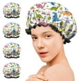 thumbnail image 7 of Shower Caps,Colorful Cartoon Dinosaurs Scenery Pattern Waterproof Shower Cap for Women 4 Pieces,Double Reusable Hair Cover for Shower PEVA Elastic Stretch Hem, 7 of 7