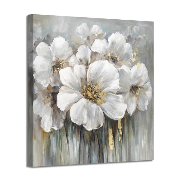 ARTISTIC PATH Wall Art Floral Canvas Pictures: White Lily Abstract Flower Print on Canvas Artwork for Office Dining Rooms (24" W x 24" H,Multi-Sized)