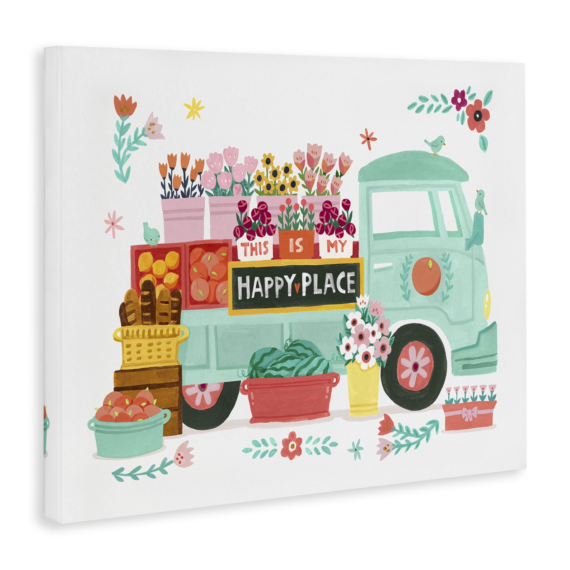 Stupell Industries Happy Place Flower Truck Plants & Flowers Painting Wrapped Canvas Art Print Wall Art, 40 x 30
