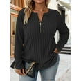 thumbnail image 4 of NISVIYA Plus Size Dressy Sweaters for Women Long Sleeve Fall Knit Zip Up V Neck Pullovers Black, 4 of 6