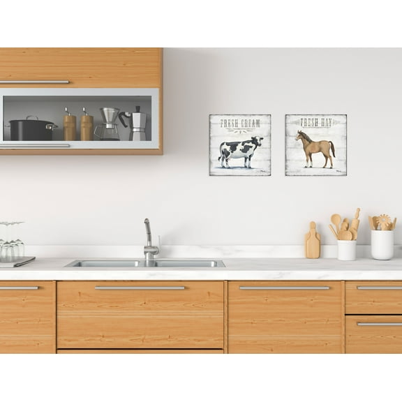 Gango Home Decor Country-Rustic Country Rustic Farmhouse 'Fresh Hay' and "Fresh Cream" Horse and Cow Set by Paul Brent (Printed on Paper); Two 12x12in Unframed Paper Posters