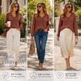 thumbnail image 7 of Women's V Neck Ribbed Knit Long Sleeve Tops Casual Bishop Sleeve Pullover Shirts for Fall Daily Wear, 7 of 7