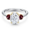 thumbnail image 3 of Gem Stone King 10K Two Tone Gold White Moissanite and Red Rhodolite Garnet Engagement Ring for Women | 2.84 Cttw | Oval 9X7MM | Gemstone Birthstone | Size 8, 3 of 7