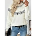 thumbnail image 4 of Women Fall Winter Striped Pullover Sweater Trendy Crew Neck Long Sleeve Vintage Color Block Knit Tops White S, 4 of 9