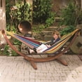 thumbnail image 2 of Double Cotton Hammock with Solid Pine Arc Stand  - Tropical (8ft)  (FSC Certified), 2 of 7
