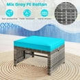 thumbnail image 4 of QRKD 2 Pieces Patio PE Rattan Ottomans, Multipurpose Outdoor Footstool Footrest Additional Seating Side Table with Soft Zippered Cushions for Deck, Garden, and Yard (Turquoise), 4 of 9