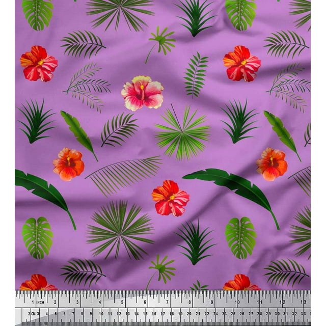 Soimoi Rayon Fabric Floral & Leaves Tropical Print Fabric by Yard 42 Inch Wide
