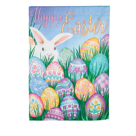 Evergreen Suede Textured House Flag - Happy Easter Multi Eggs, 29 x 43 inch Double Sided