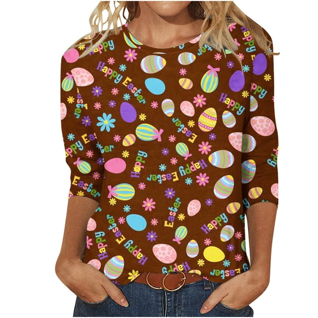 Birdeem Mode Femme Manches Courtes Col Rond Rétro Imprimé Haut Ample Blouse Manches Trois-Quarts
