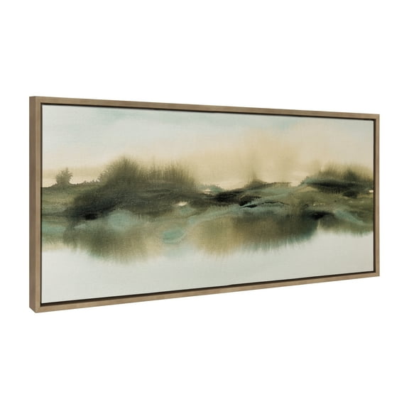 Kate and Laurel Sylvie Tranquil Meadows Framed Canvas Wall Art by Amy Lighthall, 18x40 Gold, Soft Abstract Watercolor Nature Landscape Art for Wall Home Decor