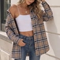 thumbnail image 3 of Dweltoz Women's Plaid Flannel Shirt Soft Long Sleeve Lightweight Casual Button Down Jacket with Pockets 2026 Fall Fashion Blouses,Khaki 2XL, 3 of 5