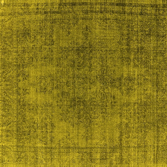 Ahgly Company Indoor Square Oriental Yellow Industrial Area Rugs, 7' Square