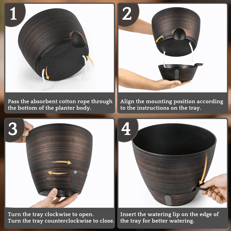 Fiason 3-Pack Self-Watering Planters, 8, 9, 10 Inch Bronze photo 4