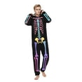 thumbnail image 2 of Pitauce Matching Family Pajamas Sets Skeleton Printed One-Piece Jumpsuit Halloween Hooded Zipper Onesie Loungewear with Pockets, 2 of 5