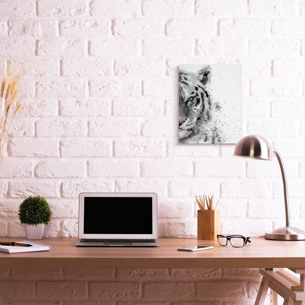 Stupell Industries Tiger Portrait Abstract Watercolor Safari Animal Black White Canvas Wall Art Design by Brandon Wong, 16" x 20"