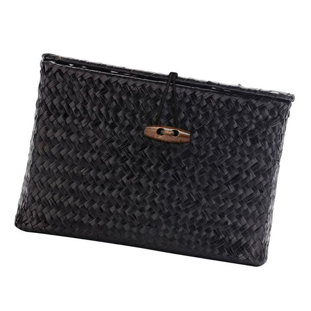 GUOOL Seaweed Woven Basket Bin Container Home Storage Cube Shelf Desktop Organizer Black