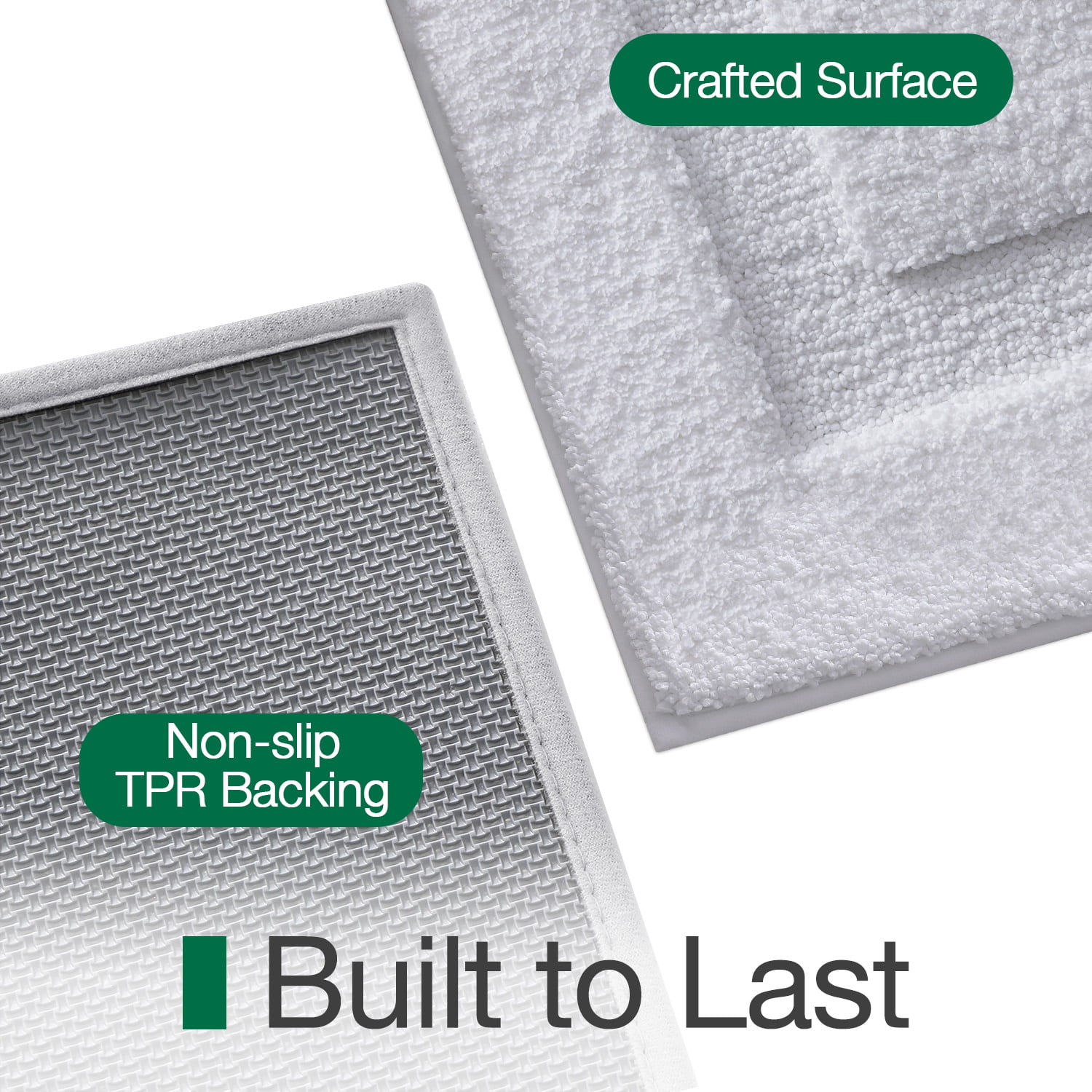 FRABE Non Slip Bathroom Rug with Rubber Backing, Ultra Absorbent Quick Dry Microfiber Bath Mat, Machine Washable, White, 24"x60"