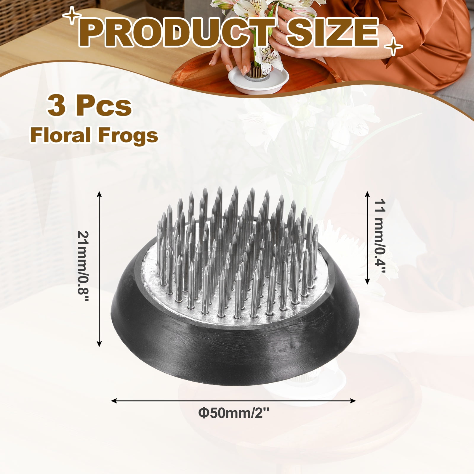 Uxcell 3 Pcs Floral Frogs Kenzan, 2 Inch Round Steel Flower Arrangement Holder, Arranger Pin Fixed Tool for Vase Centerpiece, Wedding, Home Decoration, Silver Tone