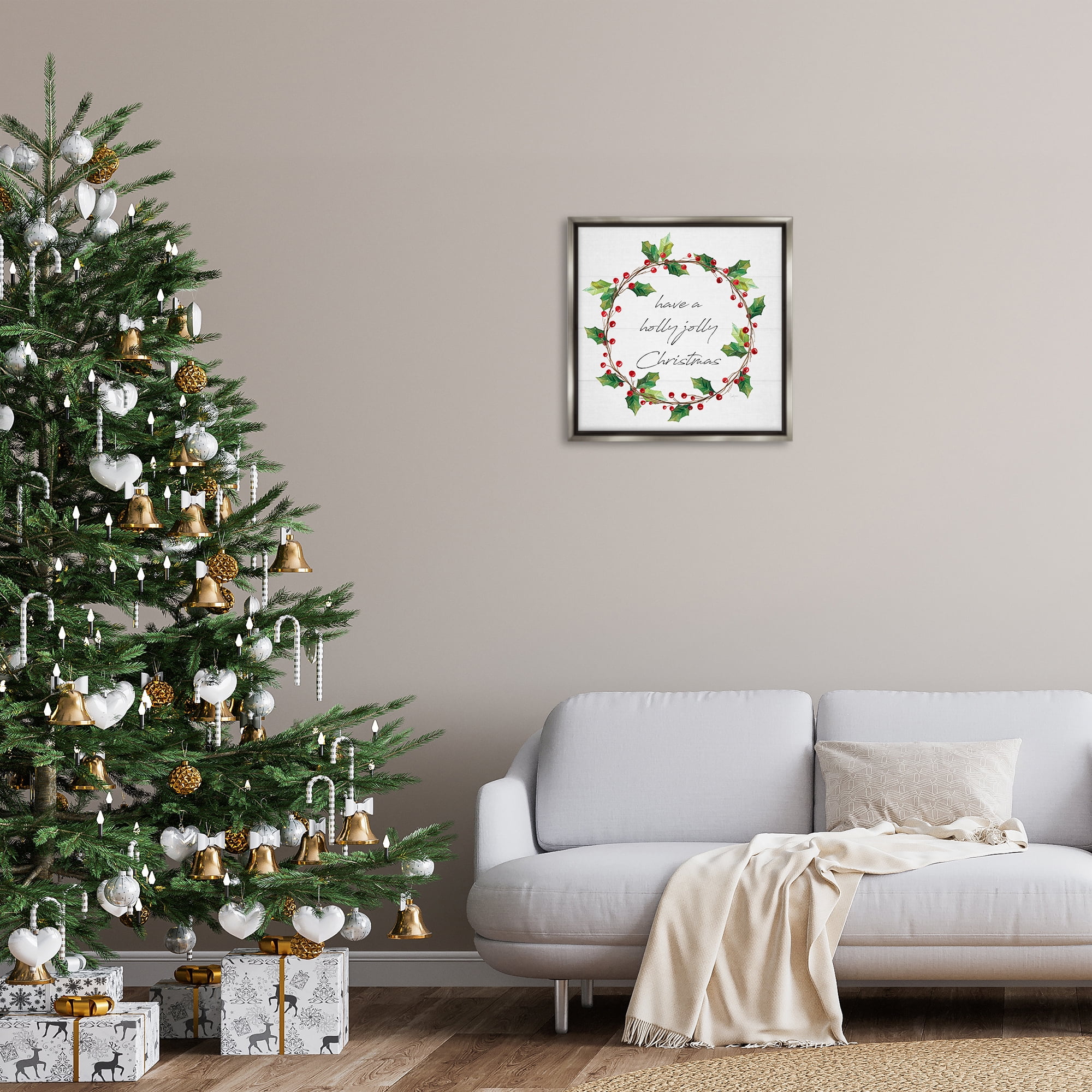 Stupell Industries Christmas Seasonal Phrase Holiday Painting Gray Floater Framed Canvas Art Prints Wall Art, 25 x 25