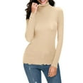 thumbnail image 5 of Women's Long Sleeve T-shirt Women Casual Solid Long Sleeve Mock Turtleneck Blouse Tops Slim Fit Stretchy Layer Tee Shirts,Beige Women's Long sleeve T-shirt XL, 5 of 5