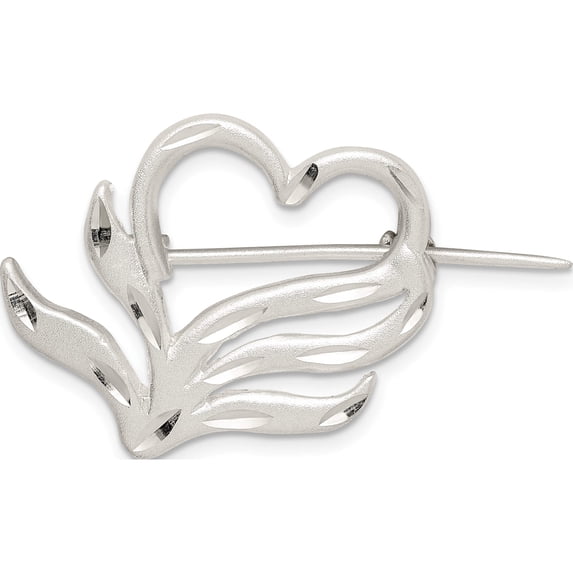 Sterling Silver Satin Finish Diamond Cut Heart Pin (27 X 22) Made In India qp385