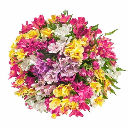 KaBloom : 30 stem Alstroemeria / Peruvian Lilies Assorted Bqt with Vase,Next-Day Delivery.