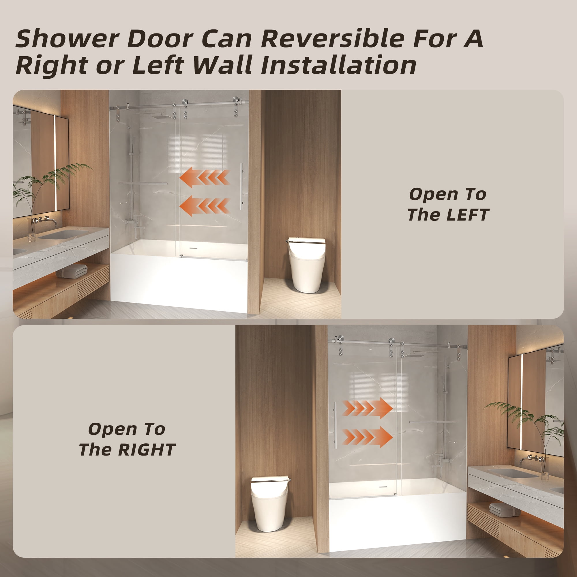 Leumius 56-60" x 66" H Frameless Sliding Shower Door, 5/16" Clear Tempered Glass,Stainless Steel Frame for Bathroom,Brushed Nickel