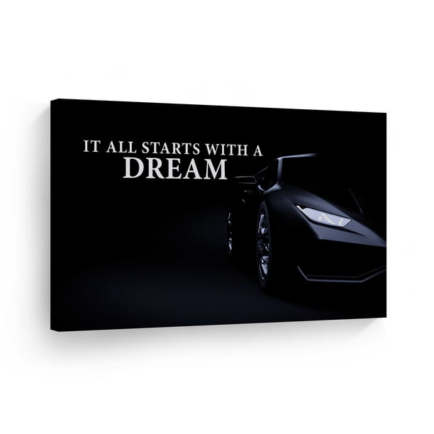 Smile Art Design It All Starts With A Dream Quote Sports Car Luxury Motivational Canvas Wall Art Inspirational Wall Art Entrepreneur Quote Print Office Living Room Decor Gift Ready To Hang 19x28