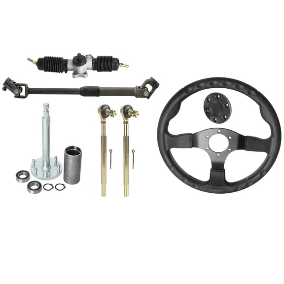 350mm Steering Wheel Steel Kit Gear Rack Pinion Adjustable Shaft Set DIY Parts for Go Kart Go Cart Golf Cart ATV UTV 110cc 125cc 140cc 150cc Buggy Drift Trike (Black, 420mm Steering Rack)