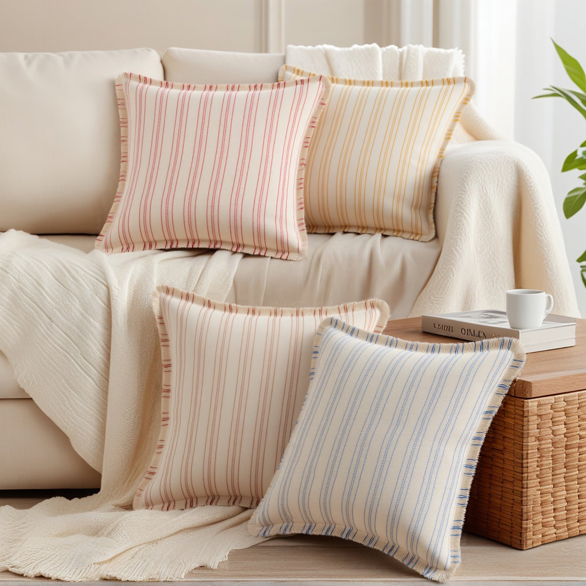 Unique Bargains Pack of 2 Striped Throw Pillow Covers with Tassel Edge Blue