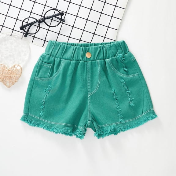 Juslio Shorts for Girls Breathable Solid Denim Shorts Casual Elastic Waist Jeans Shorts Sizes 3-4