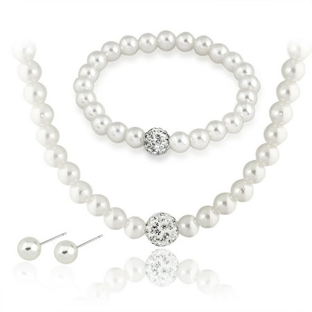 - Faux White Pearl Necklace Bracelet and Earring Set Wedding Bridesmaid