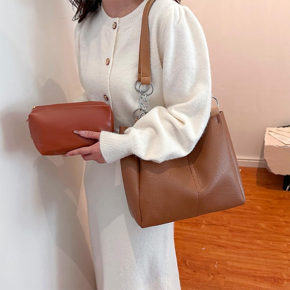 DIY Shoulder Bag Making Kits PU Leather Handag Making Kit for Women Large Capacity PU Leather Tote Working Kit with Bag Sewing Kit for Shoulder Bag Birthday Gift 12.2x4.7x10.6 Inch Camel for DIY