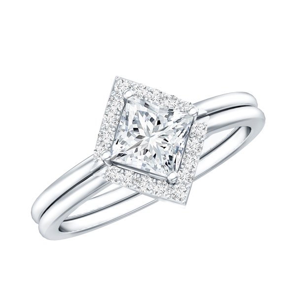 Rosec Jewels Lab Grown Diamond Wedding Ring Set - 5 mm Princess Cut - EF-VS Quality, 925 Sterling Silver, US 4.00