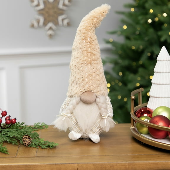 Northlight Girl Gnome in Faux Fur Hat Christmas Figure - 12" - Beige