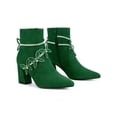 thumbnail image 4 of BLISSFUL STEP Women's Ankle Boots Butterfly Rhinestone Strap Chunky Heels Pointed Toe Boots Green 9.5, 4 of 6
