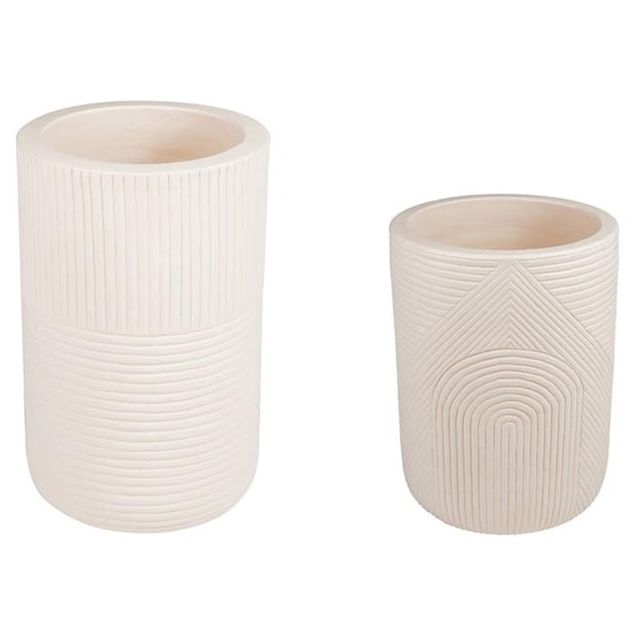 Afuera Living  Modern Ceramic 2-Piece Textured Planters in Cream