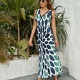 thumbnail image 6 of Paintings Flowers, Teal, Aqua, Navy Blue Womens Night Club Maxi Dress V Neck Sleeveless Bohemia Long Dresses, 6 of 9