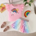 thumbnail image 2 of Ymyiu Birthday Girl Outfit Girls Tulle Skirt Set Two Piece Ruffle Sleeve T-Shirt Tutu Dress Summer Birthday Party Outfit Size 7-8 Years(Light Pink, 7-8 Years), 2 of 8