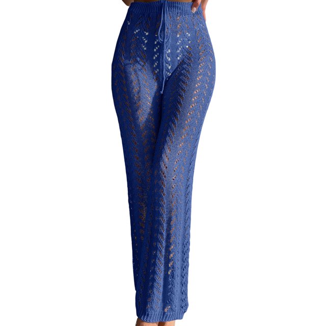 Pantalones De Playa Pantalones de playa de red de ganchillo Pantalones largos ahuecados de moda para vacaciones (Azul S) Cgtredaw Para estrenar