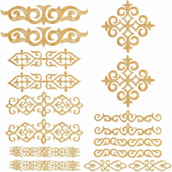 16 Pcs Gold Flower Embroidery Patch Iron on Patches Sew on Patches Golden Floral Appliques