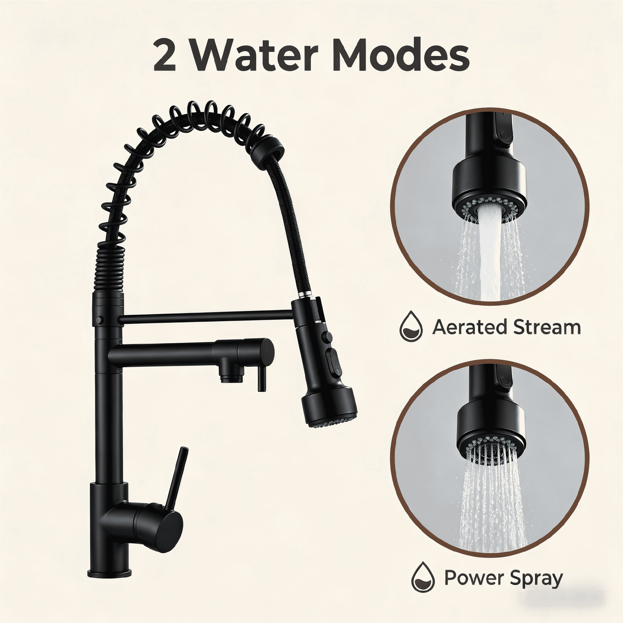 Matte Black Commercial Kitchen Faucet: High Arch Spring Design, Pull Down Sprayer, Single Handle & Fingerprint-Free Finish. Ideal for Farmhouse, Laundry, Utility Sink, and RV.
