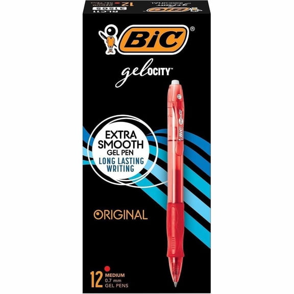 BIC Gelocity Original Red Gel Pens, Medium Point (0.7mm), 12-Count Pack